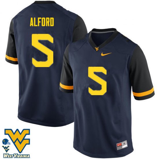 Men's West Virginia Mountaineers NCAA #5 Mario Alford Navy Authentic Nike Stitched College Football Jersey ZB15P28KT